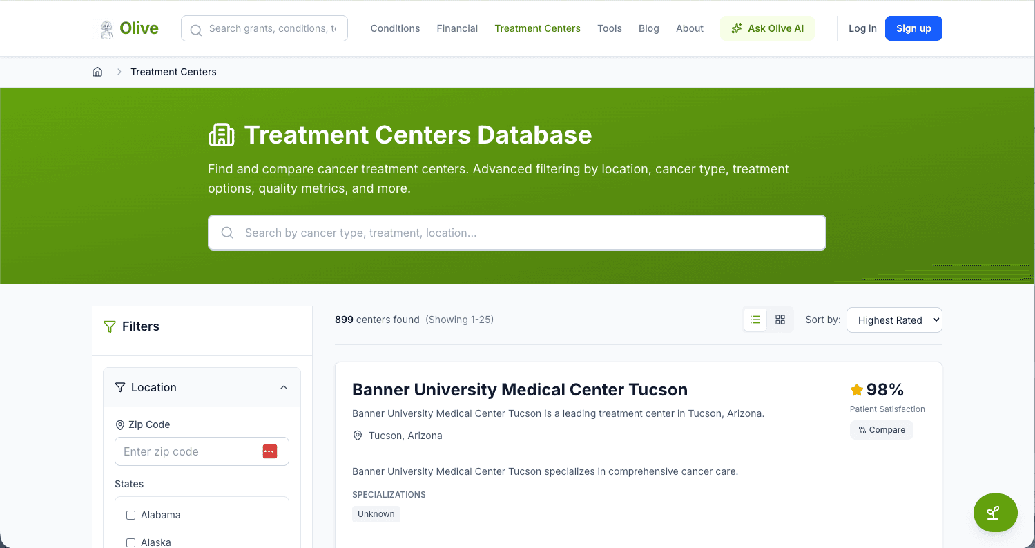 Olive Treatment Centers Database
